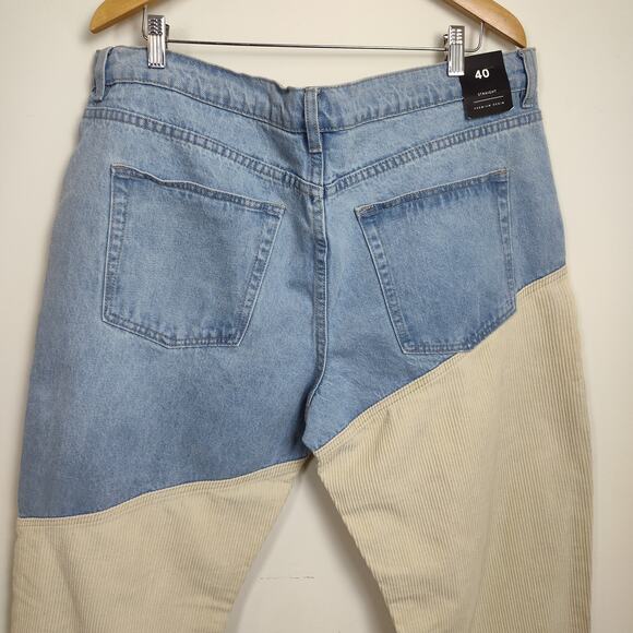 NOVA MEN CORDUROY BAGGY JEANS MEN SZ 40 COLORBLOCK MEDIUM WASH FASHION NOVA NWT - Picture 10 of 17